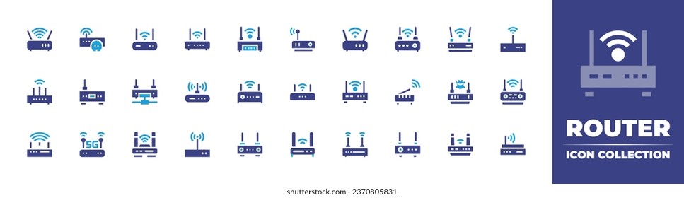 Router icon collection. Duotone color. Vector illustration. Containing wifi router, router, wifi signal, wifi, wireless, wireless router. 