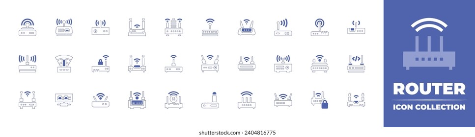 Router icon collection. Duotone color. Vector and transparent illustration. Containing network hub, router, wifi router, wireless router, wireless connection, wifi, connectivity, modem.