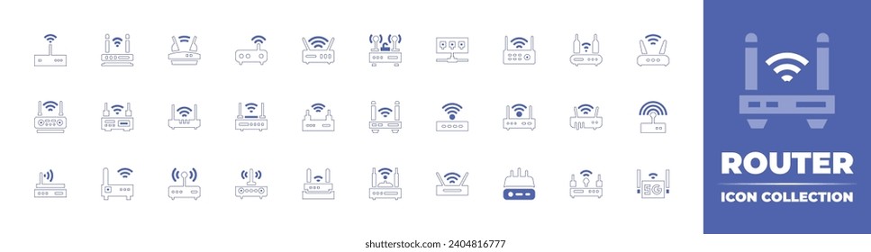 Router icon collection. Duotone color. Vector and transparent illustration. Containing wifi signal, router, hub, wifi router, wifi, wifi connection, communications, modem, wireless router.