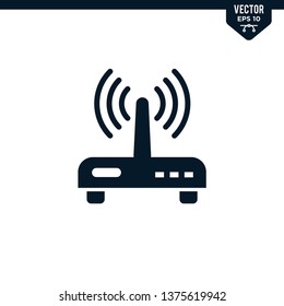 Router icon collection in glyph style, solid color vector
