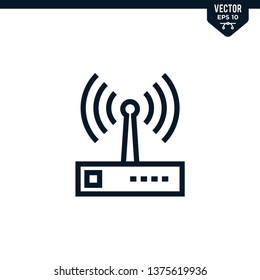 Router icon collection in outlined or line art style, editable stroke vector