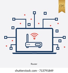 Router Icon Flat Symbol and Computer Sign Vector