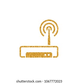 Router icon in gold glitter texture. Sparkle luxury style vector illustration.