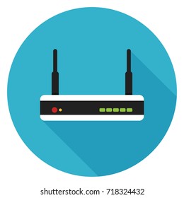 Router icon. Illustration in flat style. Round icon with long shadow.