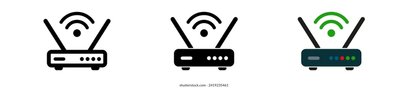 Ilustración del icono del router. Símbolo vectorial inalámbrico simple. Ilustración gráfica aislada Wi-Fi. Símbolo moderno de ajuste de módem. Icono de enrutador de red en estilo de diseño vectorial