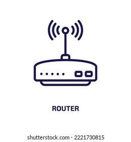 icono de enrutador de la colección de seguridad de Internet. Enrutador lineal delgado, pc, icono de contorno de red aislado en fondo blanco. Signo de enrutador de vector de línea, símbolo para web y móvil