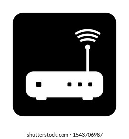 Router icon on black square button. Vector illustration.