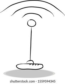 Router icon on white background, flat design, hand drawing. Illustration antenna, contour of symbol black