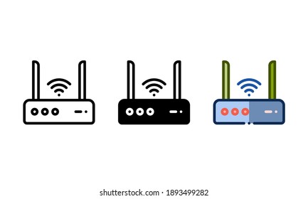 Router icon. With outline, glyph, and filled outline styles