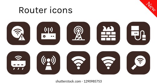  router icon set. 10 filled router icons. Simple modern icons about  - Wifi, Modem, Signal, Firewall, Hard drive, Router