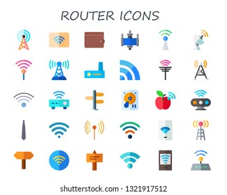 router icon set. 30 flat router icons.  Simple modern icons about  - antenna, wifi, accessory, signal, modem, hard drive, wifi signal, motion sensor, radio antenna, signals, free wifi