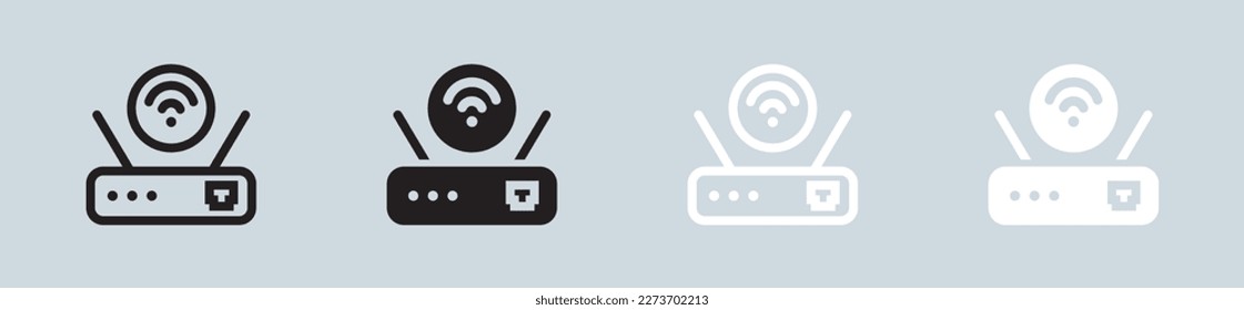 Router icon set in black and white. Network connection signs vector illustration.