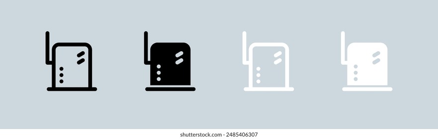 Router icon set in black and white. Network connection signs vector illustration.