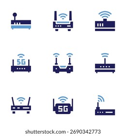 Routersymbol-Set. Fett. Duotonfarben. Router, Router, Modem, WiFi, SmartHome.