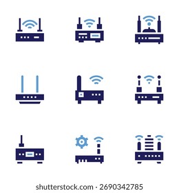 Router icon set. Bold style. Duotone colors. router, wifi router, router.