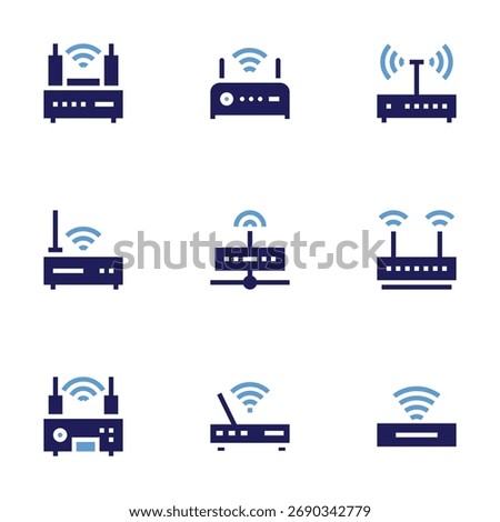 Router icon set. Bold style. Duotone colors. wifi router, router, modem, wifi.