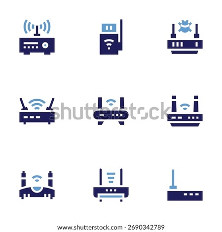 Router icon set. Bold style. Duotone colors. router, wifi router, wifi, wireless internet.