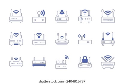 Router icon set. Duotone color. Vector illustration. Containing router, wifi router, modem, wifi.