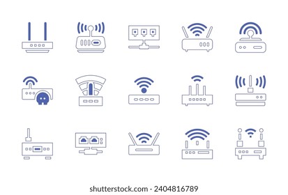 Router icon set. Duotone color. Vector illustration. Containing wifi router, hub, network hub, router, wifi connection, modem.