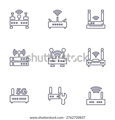 Router icon set. Line style. Editable stroke. router, wifi router, wireless router.