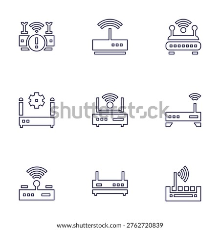 Router icon set. Line style. Editable stroke. wifi router, router, wifi, modem, no internet.