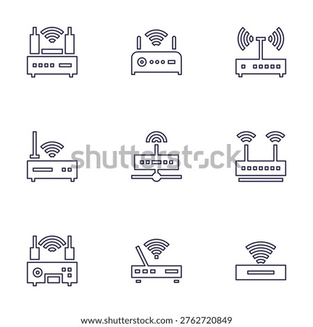 Router icon set. Line style. Editable stroke. wifi router, router, modem, wifi.
