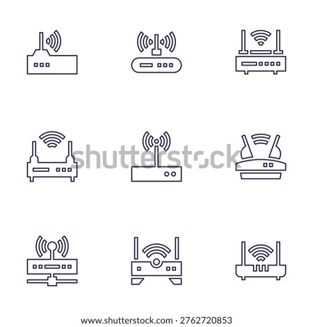 Router icon set. Line style. Editable stroke. wifi, router, modem.