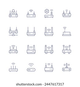 Router icon set. Thin line icon. Editable stroke. Containing wireless, wifi, router, wifirouter, communications, hotspot.