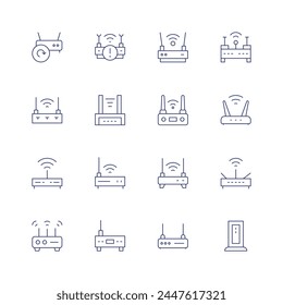 Router icon set. Thin line icon. Editable stroke. Containing wifi, nointernet, modem, communications, router, wifirouter.