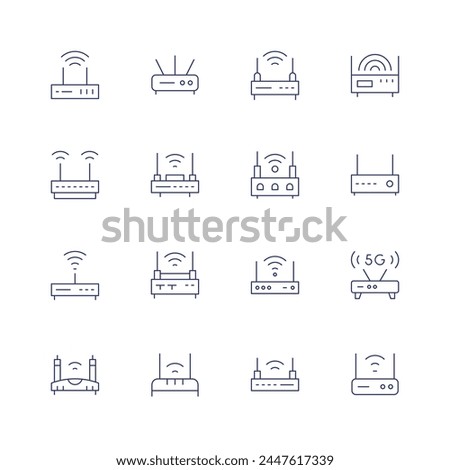 Router icon set. Thin line icon. Editable stroke. Containing modem, wifi, router.
