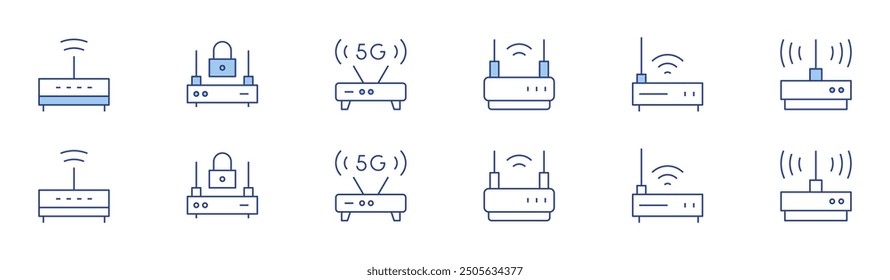 Router-Symbol in zwei Stilen, Duotone und Thin Line Stil. Bearbeitbarer Strich. smarthome, wifi router, wifi, router.
