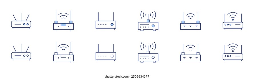 Router-Symbol in zwei Stilen, Duotone und Thin Line Stil. Bearbeitbarer Strich. Router, WiFi.