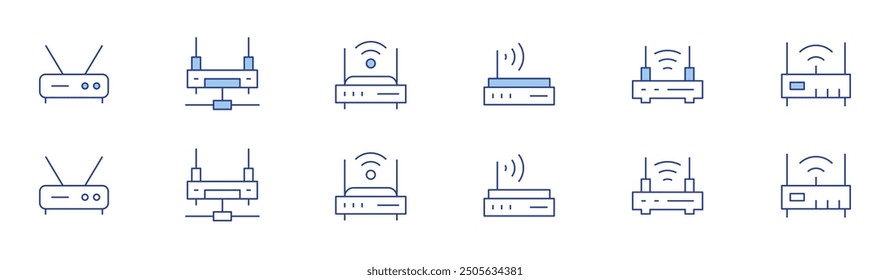 Router icon set in two styles, Duotone and Thin Line style. Editable stroke. router, wireless, wifi, modem.