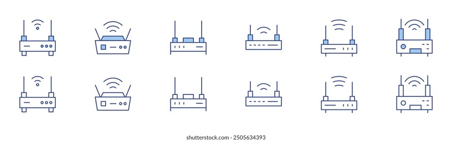 Router-Symbol in zwei Stilen, Duotone und Thin Line Stil. Bearbeitbarer Strich. Router, WiFi-Router, Modem.
