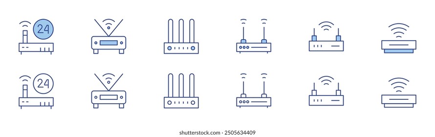 Router icon set in two styles, Duotone and Thin Line style. Editable stroke. router, wifi, wifi router, modem, internet service.