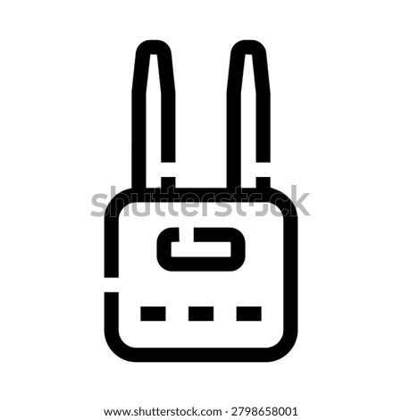 Router icon showing a wireless device with two antennas, representing broadband access, data transfer, and smart home network technology in a modern outline style