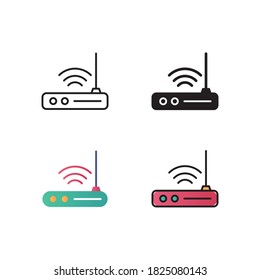 vector de icono del router con cuatro estilos diferentes. aislado en fondo blanco