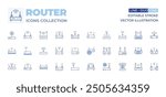 Router icons collection. Line Duotone style, editable stroke. wifi, modem, router, wifi router, communications, hotspot, signal, no internet, wifi connection.