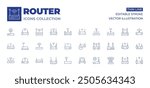 Router icons collection. Thin Line icons, editable stroke. wifi, modem, router, wifi router, communications, hotspot, signal, no internet, wifi connection.