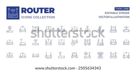 Router icons collection. Thin Line icons, editable stroke. wifi, modem, router, wifi router, communications, hotspot, signal, no internet, wifi connection.