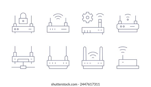 Router-Symbole. Bearbeitbarer Strich. Mit Wireless, WiFi, Router, WiFiRouter, Hotspot.