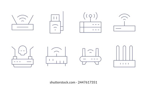 Iconos del router. Trazo editable. Conteniendo wifi, internet inalámbrico, módem, router, router inalámbrico, servicio de Internet.
