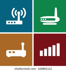 Router icons set. set of 4 router filled icons such as signal