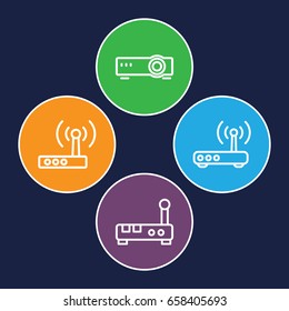 Router icons set. set of 4 router outline icons such as