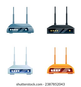 Router icons set cartoon vector. Wireless wi fi router. Electronic device
