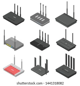 Router icons set. Isometric set of router vector icons for web design isolated on white background