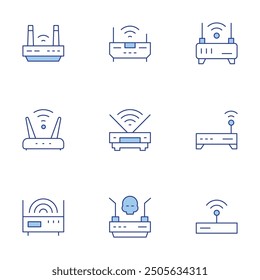 Router icons set. Line Duotone style, editable stroke. wifi, router, wifi router.