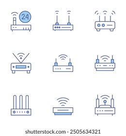 Router icons set. Line Duotone style, editable stroke. router, wifi, modem, wifi router, internet service.