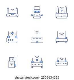Router icons set. Line Duotone style, editable stroke. router, wifi, wifi router, modem, wireless internet.