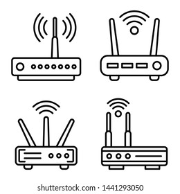 Router icons set. Outline set of router vector icons for web design isolated on white background